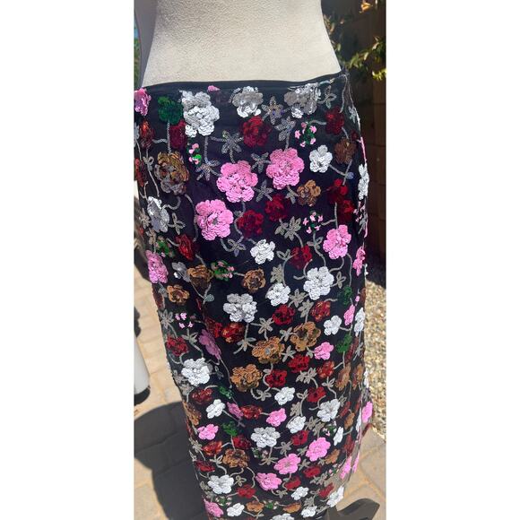 Evolutionary Multicolor Floral and Black Sequin and Mesh Side Zip Up Skirt Sz L - Picture 7 of 12